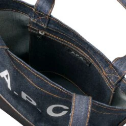 A.P.C. Axelle Denim & Leather Tote Bag - Dark Navy -Stuarts Fashion Store a p c axelle denim leather tote bag dark navy p45035 478472 image