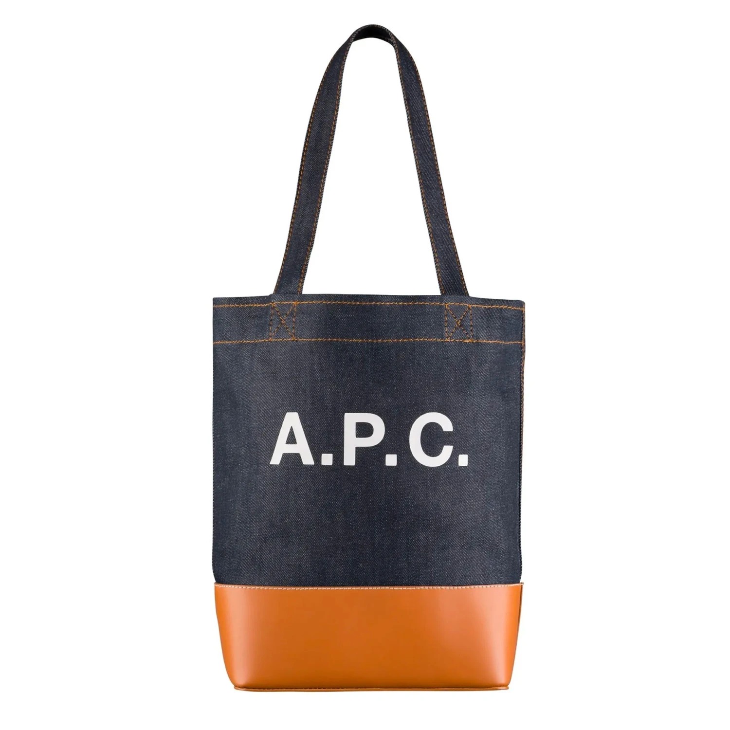A.P.C. Axelle Denim & Leather Tote Bag - Indigo & Caramel 1 A.P.C. Axelle Denim & Leather Tote Bag - Indigo & Caramel