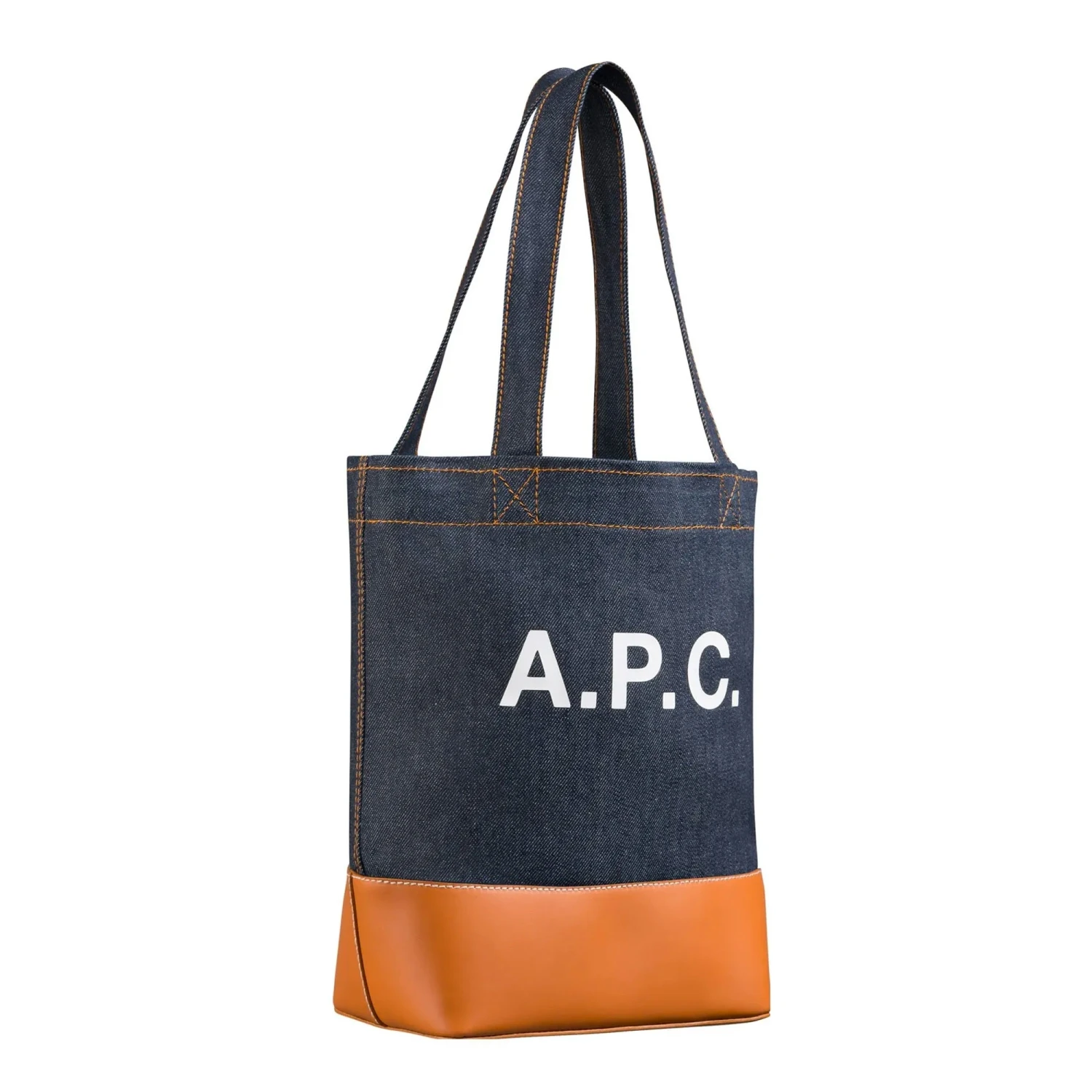 A.P.C. Axelle Denim & Leather Tote Bag - Indigo & Caramel 2 A.P.C. Axelle Denim & Leather Tote Bag - Indigo & Caramel - Image 2