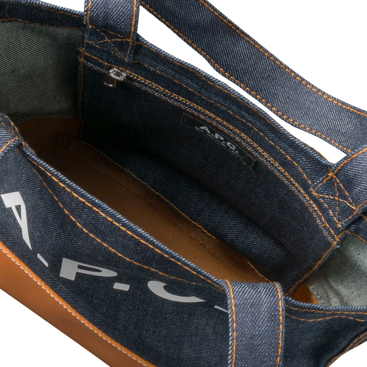 A.P.C. Axelle Denim & Leather Tote Bag - Indigo & Caramel 4 A.P.C. Axelle Denim & Leather Tote Bag - Indigo & Caramel - Image 4