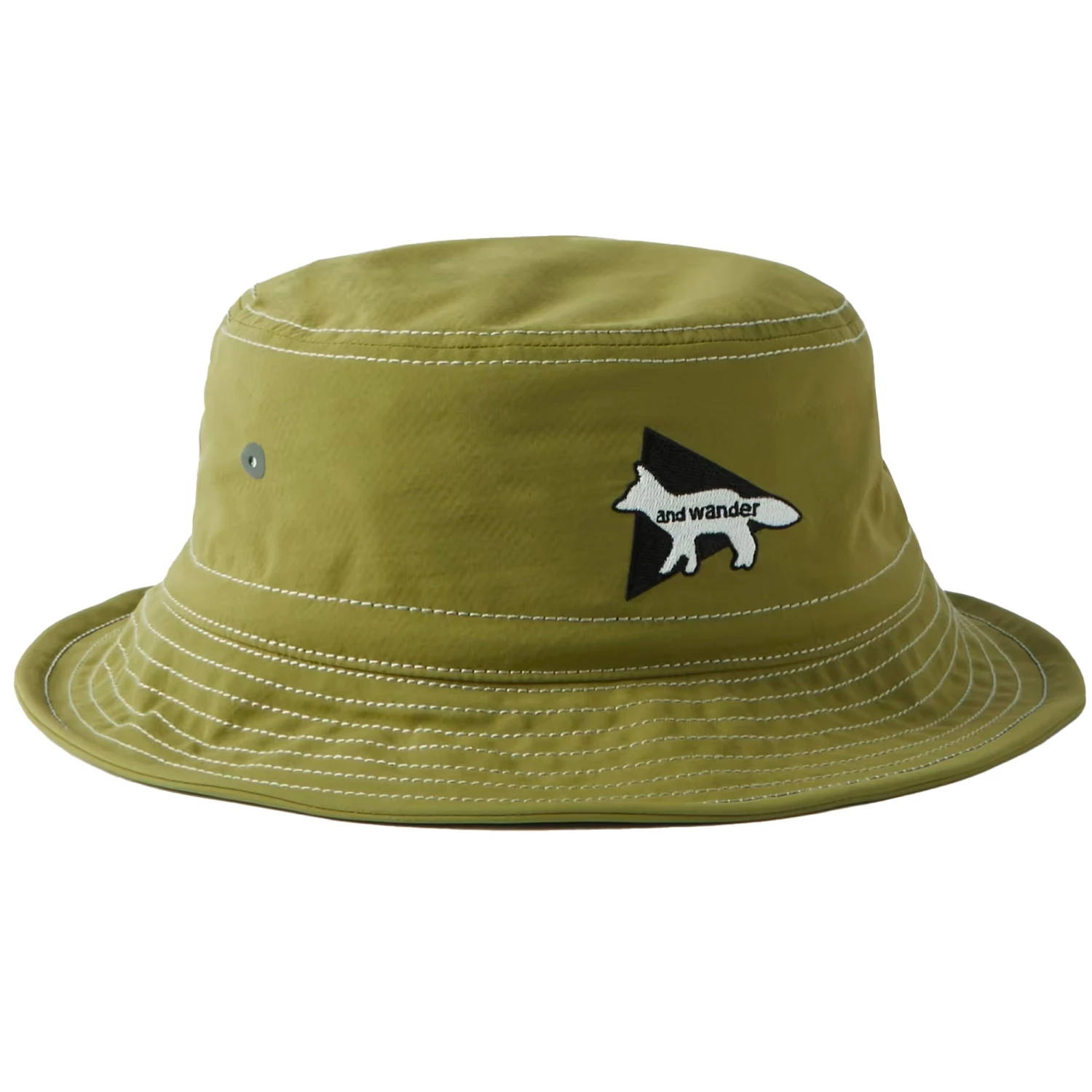 And Wander X Maison Kitsune Logo Embroidered Nylon Bucket Hat- Green 1 And Wander X Maison Kitsune Logo Embroidered Nylon Bucket Hat- Green