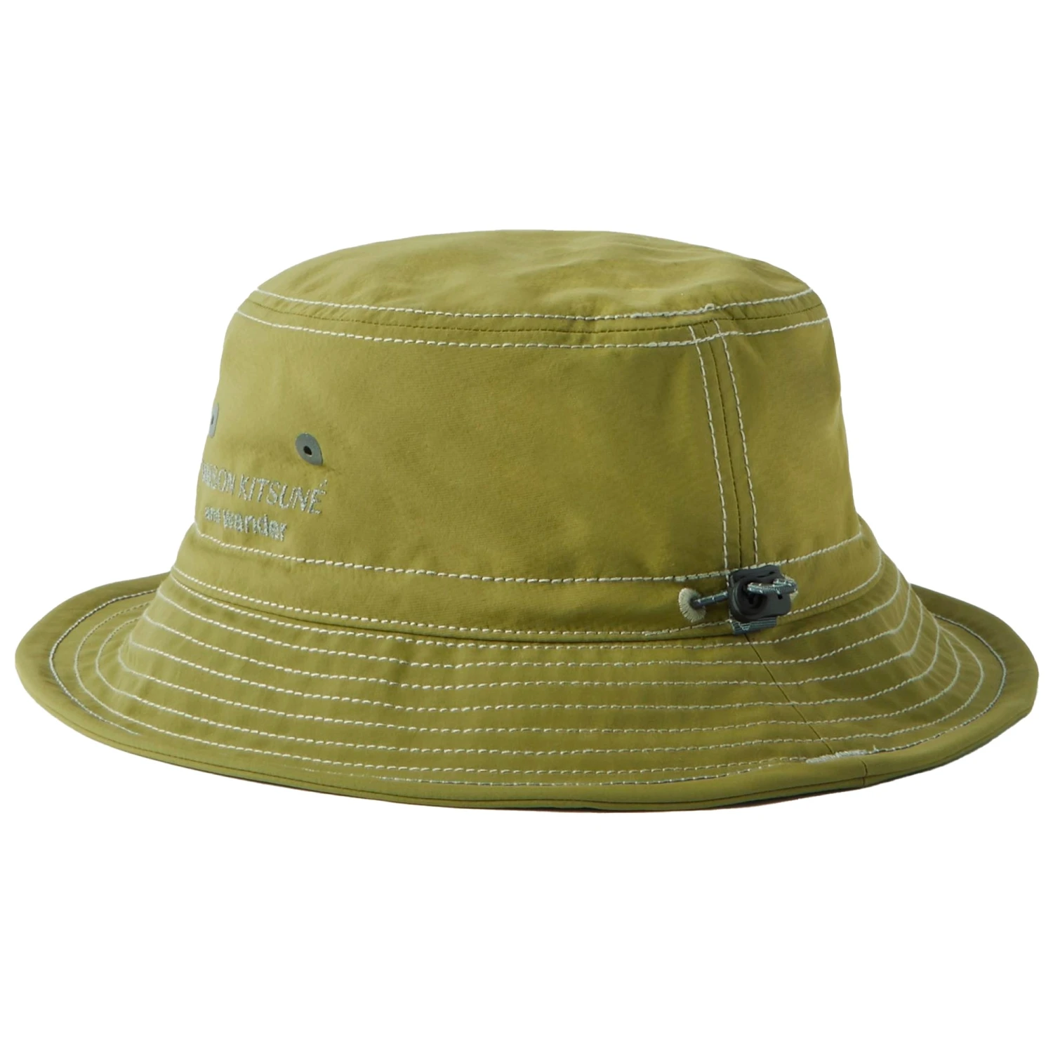 And Wander X Maison Kitsune Logo Embroidered Nylon Bucket Hat- Green 2 And Wander X Maison Kitsune Logo Embroidered Nylon Bucket Hat- Green - Image 2