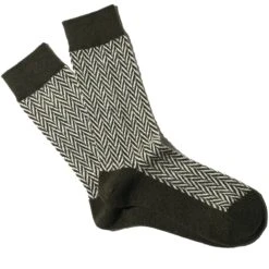 Anonymous Ism Wool Herringbone Crew Socks - Khaki