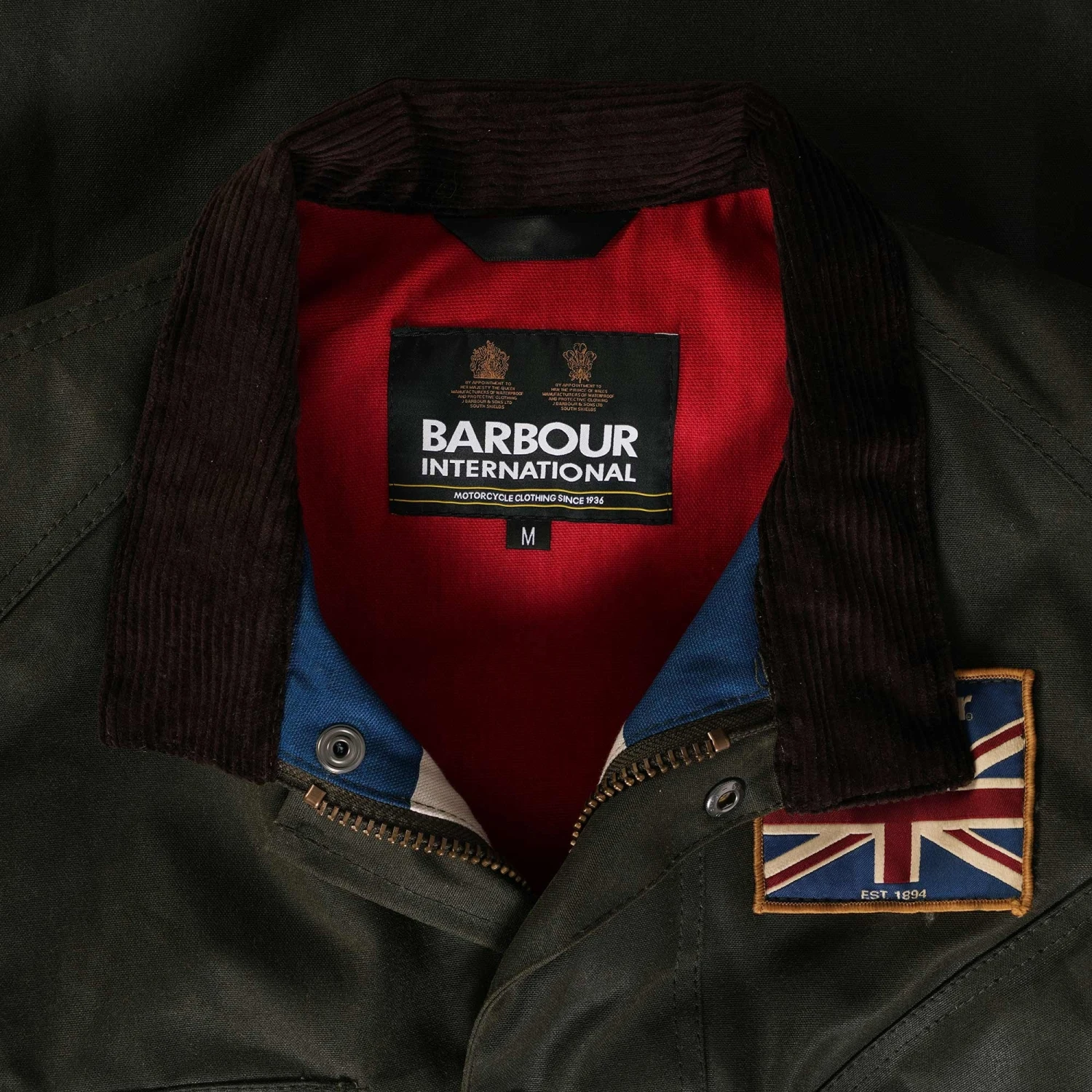 Barbour International Archive Stuarts Limited Edition Union Jack Waxed Jacket - Dark Olive 2 Barbour International Archive Stuarts Limited Edition Union Jack Waxed Jacket - Dark Olive - Image 2