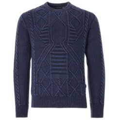 C17 - Cedixsept Jeans Indigo Dip Dyed Cable Knit Jumper - Indigo