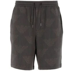 Emporio Armani Bermuda Double-Jersey Board Shorts With All-Over Op-Art Eagle - Grigio