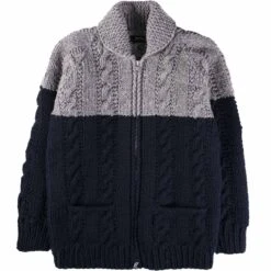 Faiz T.S Fisherman Hand Knitted Cardigan - Ink And Grey