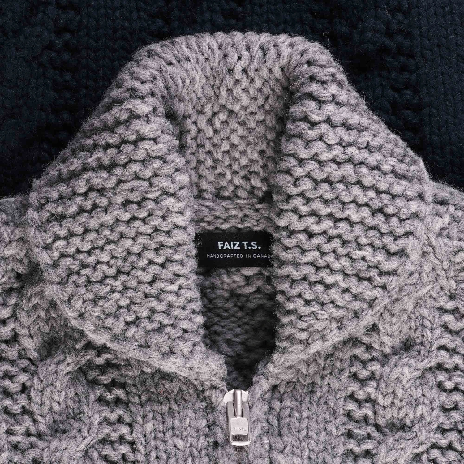 Faiz T.S Fisherman Hand Knitted Cardigan - Ink And Grey 2 Faiz T.S Fisherman Hand Knitted Cardigan - Ink And Grey - Image 2