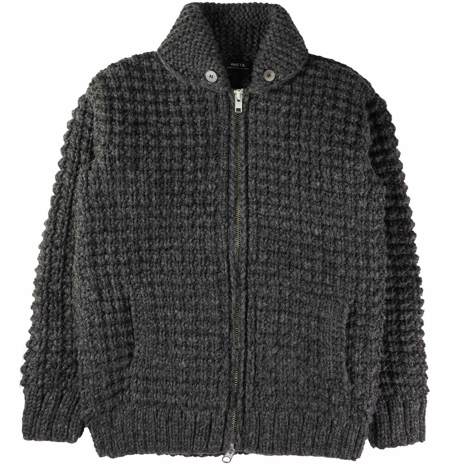 Faiz T.S Hand Knitted Waffle Oxford Cowichan - Grey 1 Faiz T.S Hand Knitted Waffle Oxford Cowichan - Grey