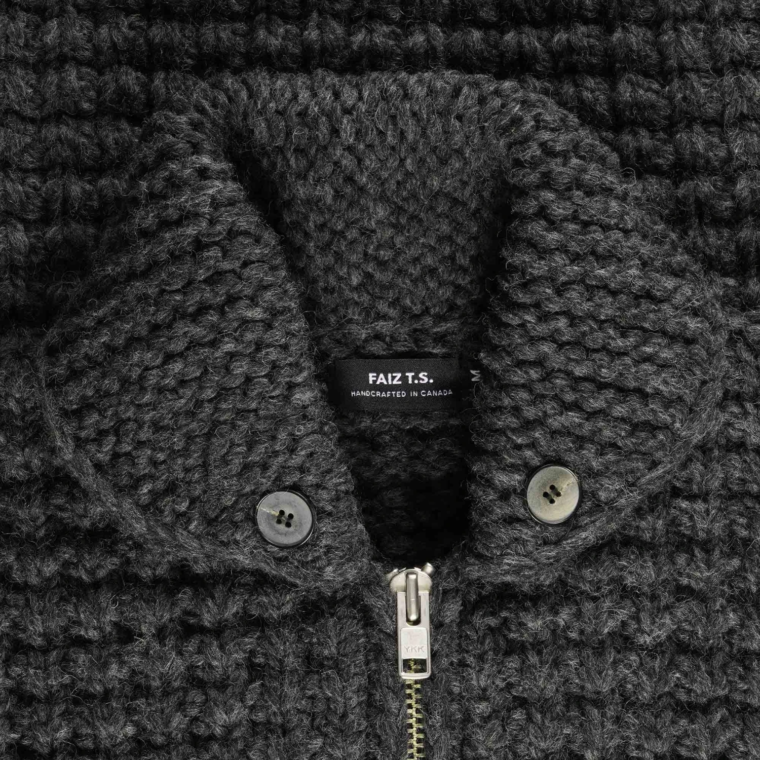 Faiz T.S Hand Knitted Waffle Oxford Cowichan - Grey 2 Faiz T.S Hand Knitted Waffle Oxford Cowichan - Grey - Image 2