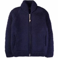 Faiz T.S Heavy Weight Hand Knitted Moto Knit Sweater - Navy Blue
