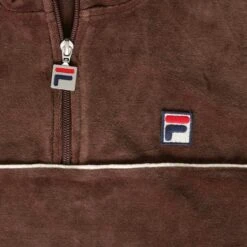 Fila Vintage Duke Velour 1/4 Zip With Piping - Brown Stone -Stuarts Fashion Store fila vintage duke velour 1 4 zip with piping brown stone p56186 800541 image