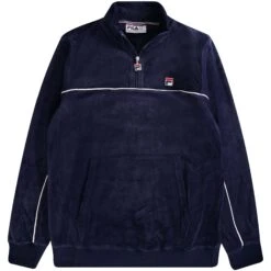 Fila Vintage Duke Velour 1/4 Zip With Piping - Navy