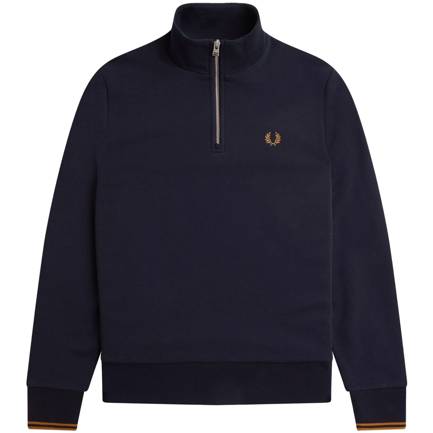 Fred Perry Half Zip Sweatshirt - Navy And Caramel 1 Fred Perry Half Zip Sweatshirt - Navy And Caramel
