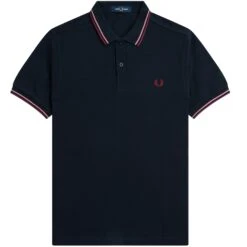 Fred Perry M3600 Twin Tipped Polo Shirt - Navy And Dusty Pink