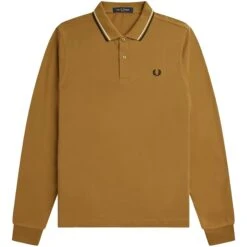 Fred Perry M3636 Long Sleeve Polo Shirt - Dark Caramel