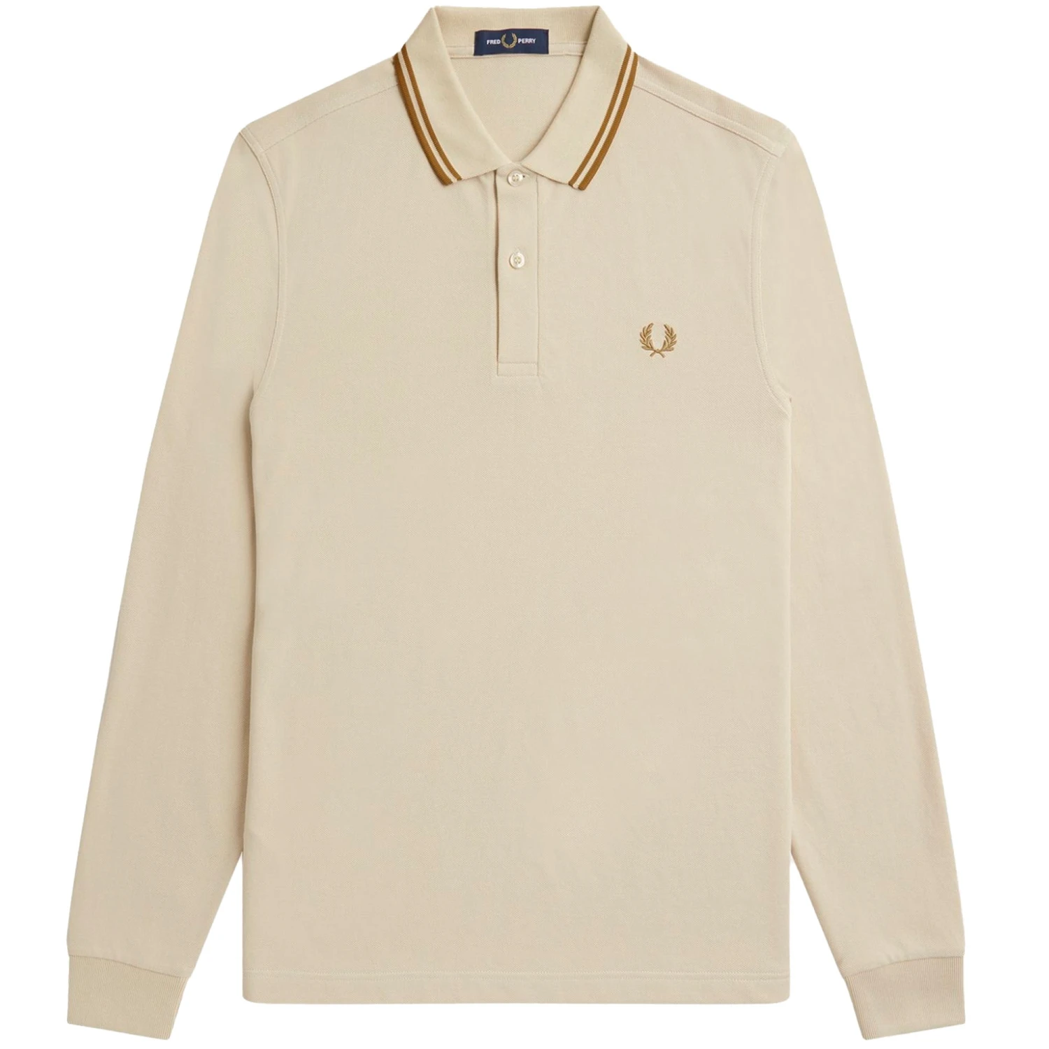 Fred Perry M3636 Long Sleeve Polo Shirt - Oatmeal 1 Fred Perry M3636 Long Sleeve Polo Shirt - Oatmeal