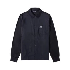 Fred Perry M5 Pique Panel Long Sleeved Shirt - Navy
