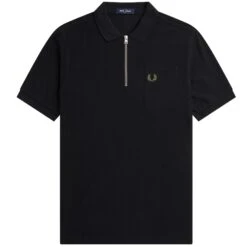 Fred Perry Textured Zip Neck Polo Shirt - Black
