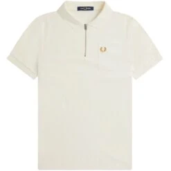 Fred Perry Textured Zip Neck Polo Shirt - Ecru