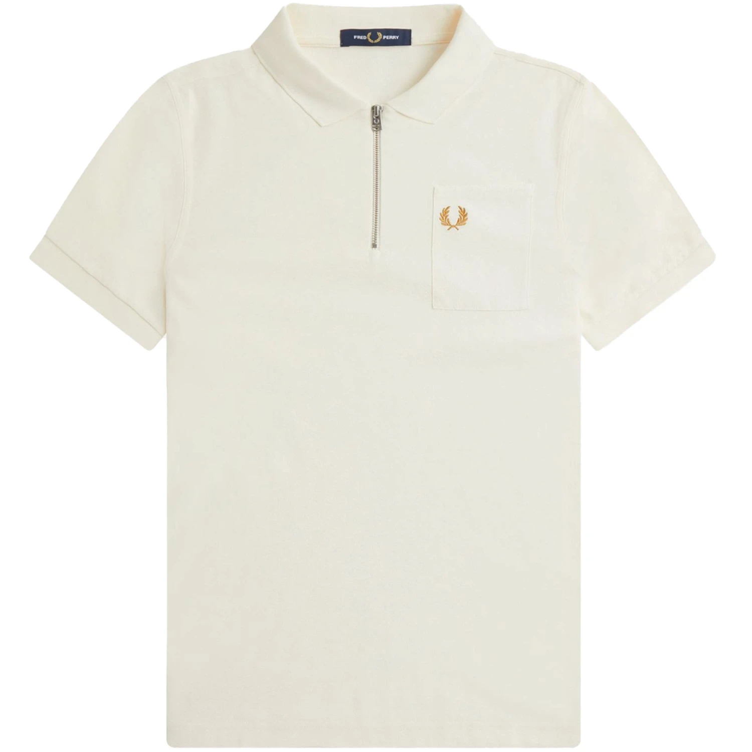 Fred Perry Textured Zip Neck Polo Shirt - Ecru 1 Fred Perry Textured Zip Neck Polo Shirt - Ecru