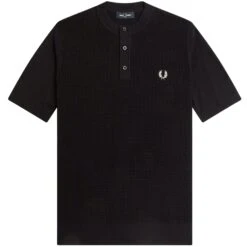 Fred Perry Waffle Stitch Henley Shirt - Black