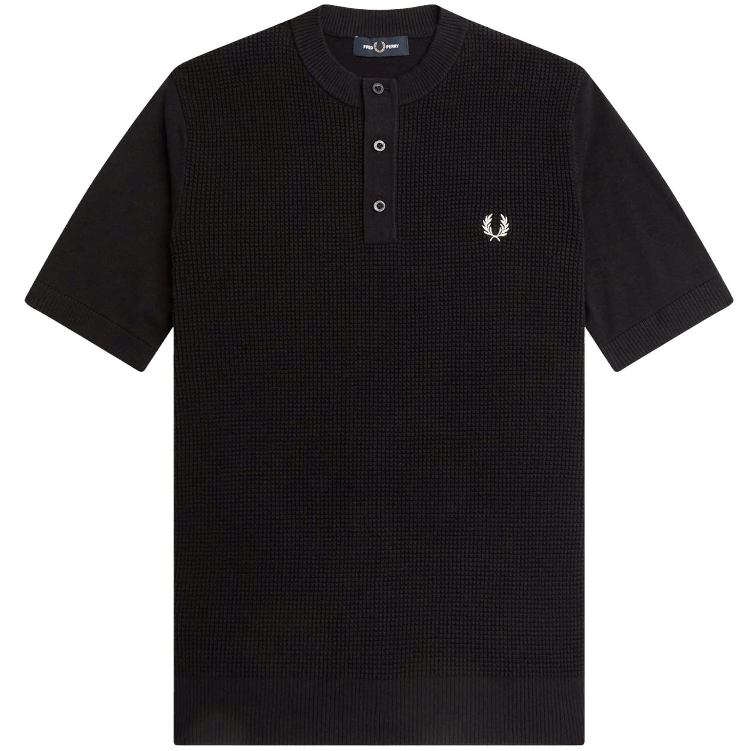 Fred Perry Waffle Stitch Henley Shirt - Black 1 Fred Perry Waffle Stitch Henley Shirt - Black