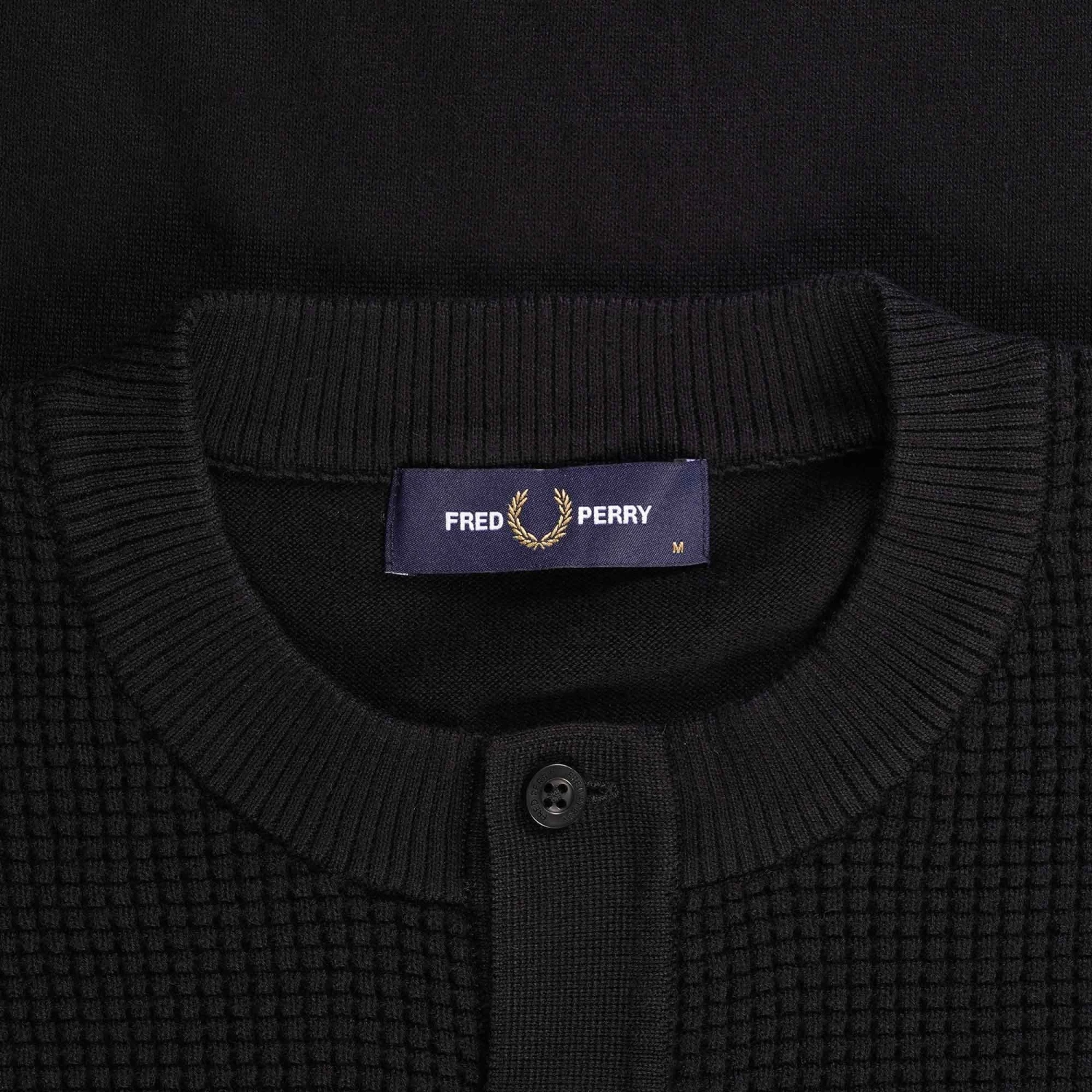 Fred Perry Waffle Stitch Henley Shirt - Black 2 Fred Perry Waffle Stitch Henley Shirt - Black - Image 2