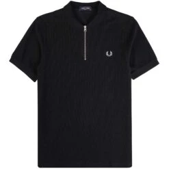 Fred Perry Waffle Texture Polo Shirt - Black