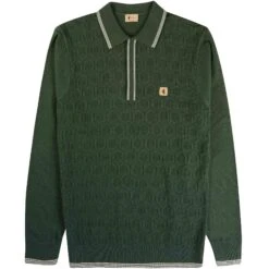 Gabicci Vintage 1973 Carlson Tonal Knit Polo Shirt - Forest