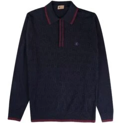 Gabicci Vintage 1973 Carlson Tonal Knit Polo Shirt - Navy
