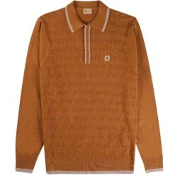 Gabicci Vintage 1973 Carlson Tonal Knit Polo Shirt - Toffee