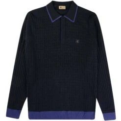 Gabicci Vintage 1973 Jura Long Sleeve Polo Shirt - Navy