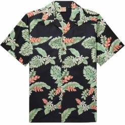 Go Barefoot Convertible-Collar Printed Cotton Shirt - Tiare Black