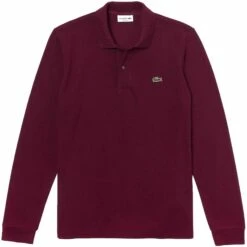 Lacoste L.12.12 Long Sleeve Heathered Cotton Polo Shirt - Bordeaux