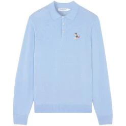 Maison Kitsune Dress Fox Patch Polo Jumper - Pale Blue