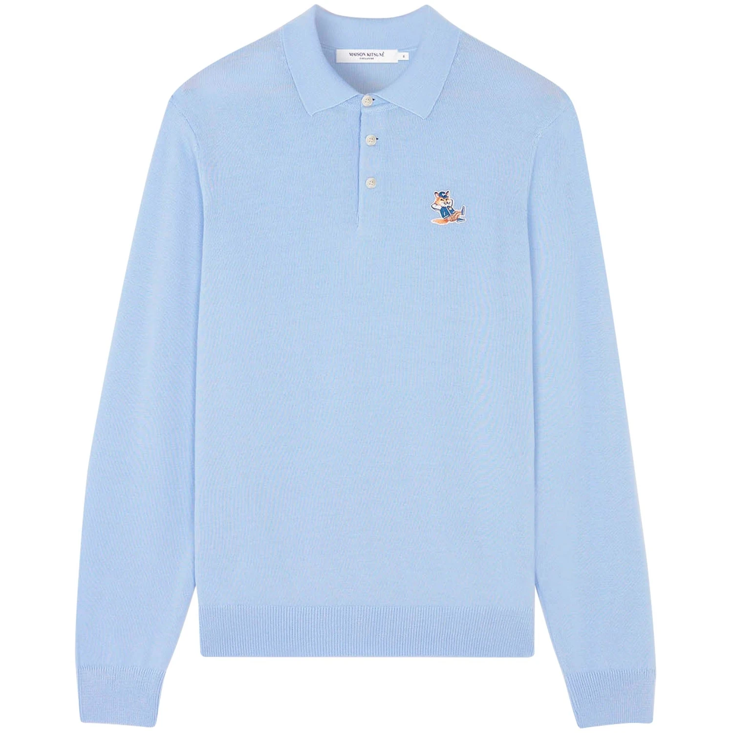 Maison Kitsune Dress Fox Patch Polo Jumper - Pale Blue 1 Maison Kitsune Dress Fox Patch Polo Jumper - Pale Blue