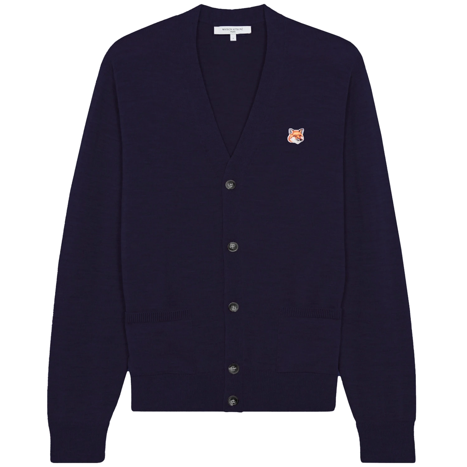 Maison Kitsune Fox Patch Classic Cardigan - Navy 1 Maison Kitsune Fox Patch Classic Cardigan - Navy