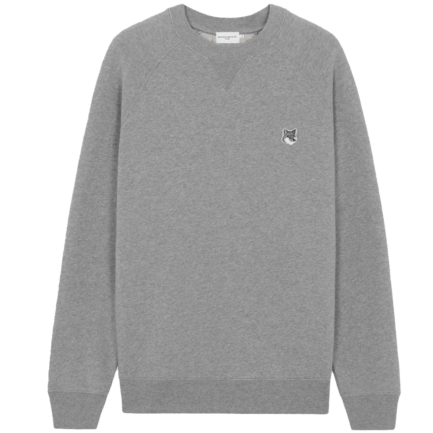 Maison Kitsune Grey Fox Head Patch Classic Sweatshirt - Grey Melange 1 Maison Kitsune Grey Fox Head Patch Classic Sweatshirt - Grey Melange