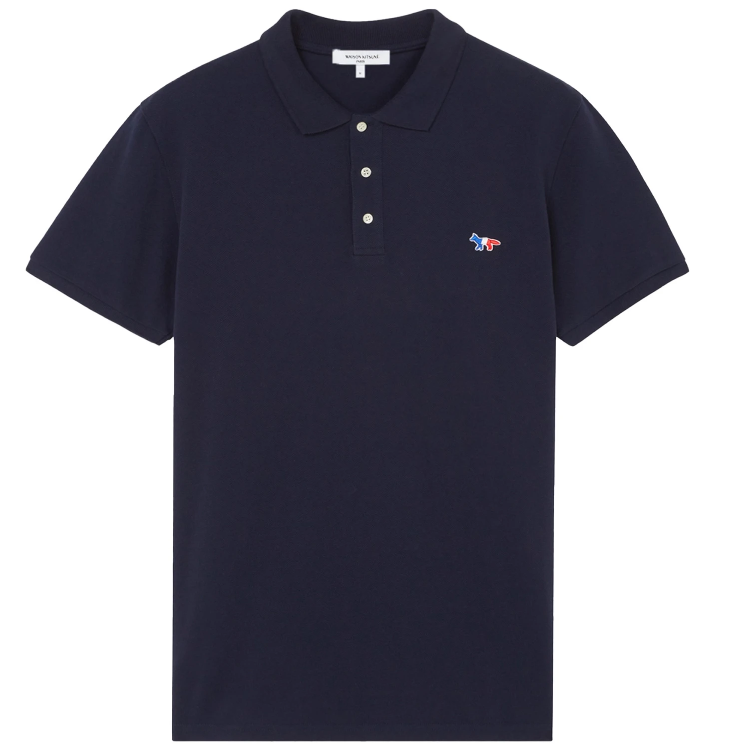 Maison Kitsune Tricolour Patch Classic Polo Shirt - Navy 1 Maison Kitsune Tricolour Patch Classic Polo Shirt - Navy