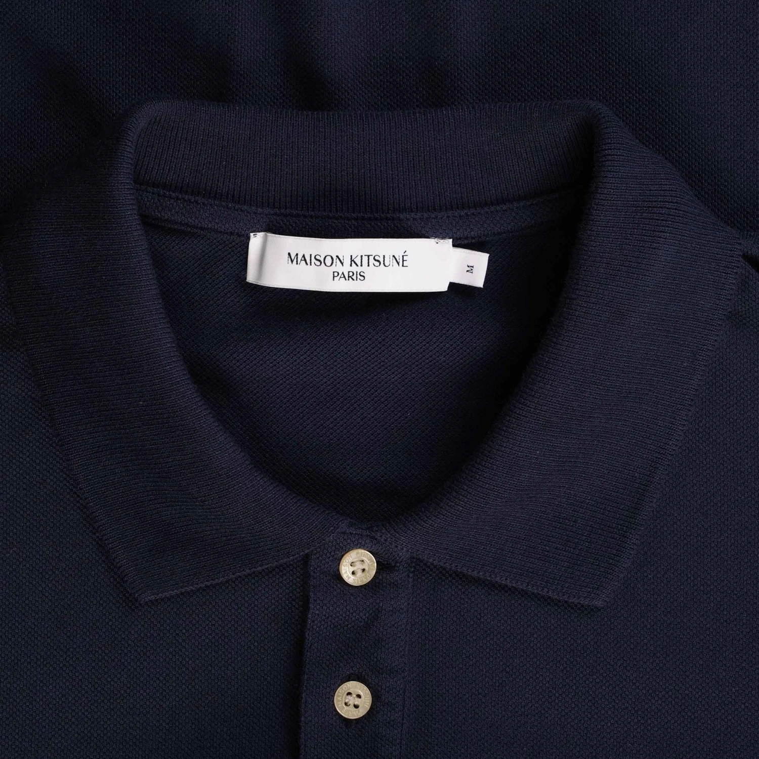Maison Kitsune Tricolour Patch Classic Polo Shirt - Navy 2 Maison Kitsune Tricolour Patch Classic Polo Shirt - Navy - Image 2