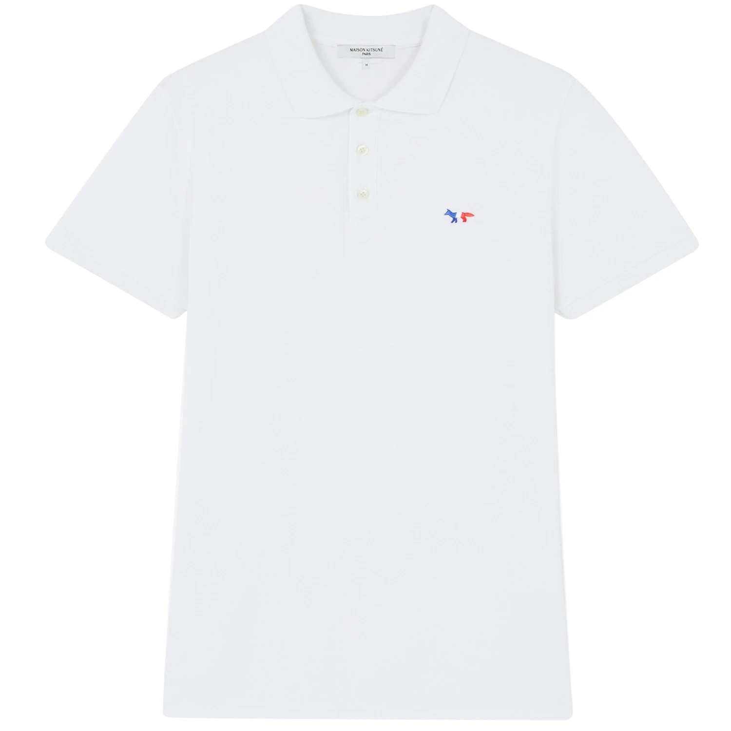Maison Kitsune Tricolour Patch Classic Polo Shirt - White 1 Maison Kitsune Tricolour Patch Classic Polo Shirt - White