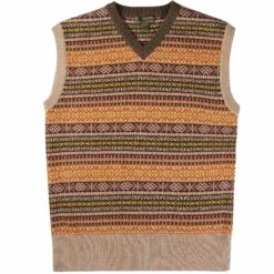 Nigel Cabourn Fairisle Knitted Vest - Brown