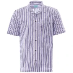 None Of The Above Made In Italy Stripe Short Sleeve Shirt - White/Navy
