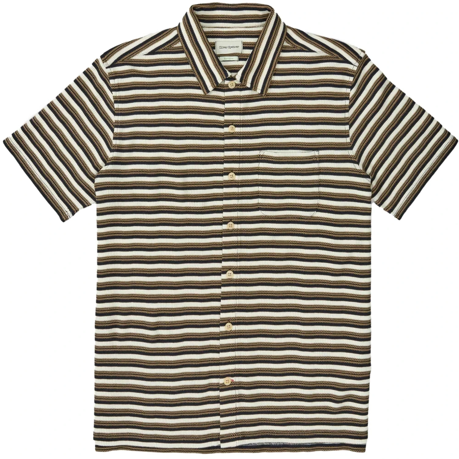 Oliver Spencer Riviera Short Sleeve Jersey Shirt - Cream/Navy 1 Oliver Spencer Riviera Short Sleeve Jersey Shirt - Cream/Navy