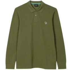 Paul Smith Long-Sleeve Zebra Logo Polo Shirt - Military Green