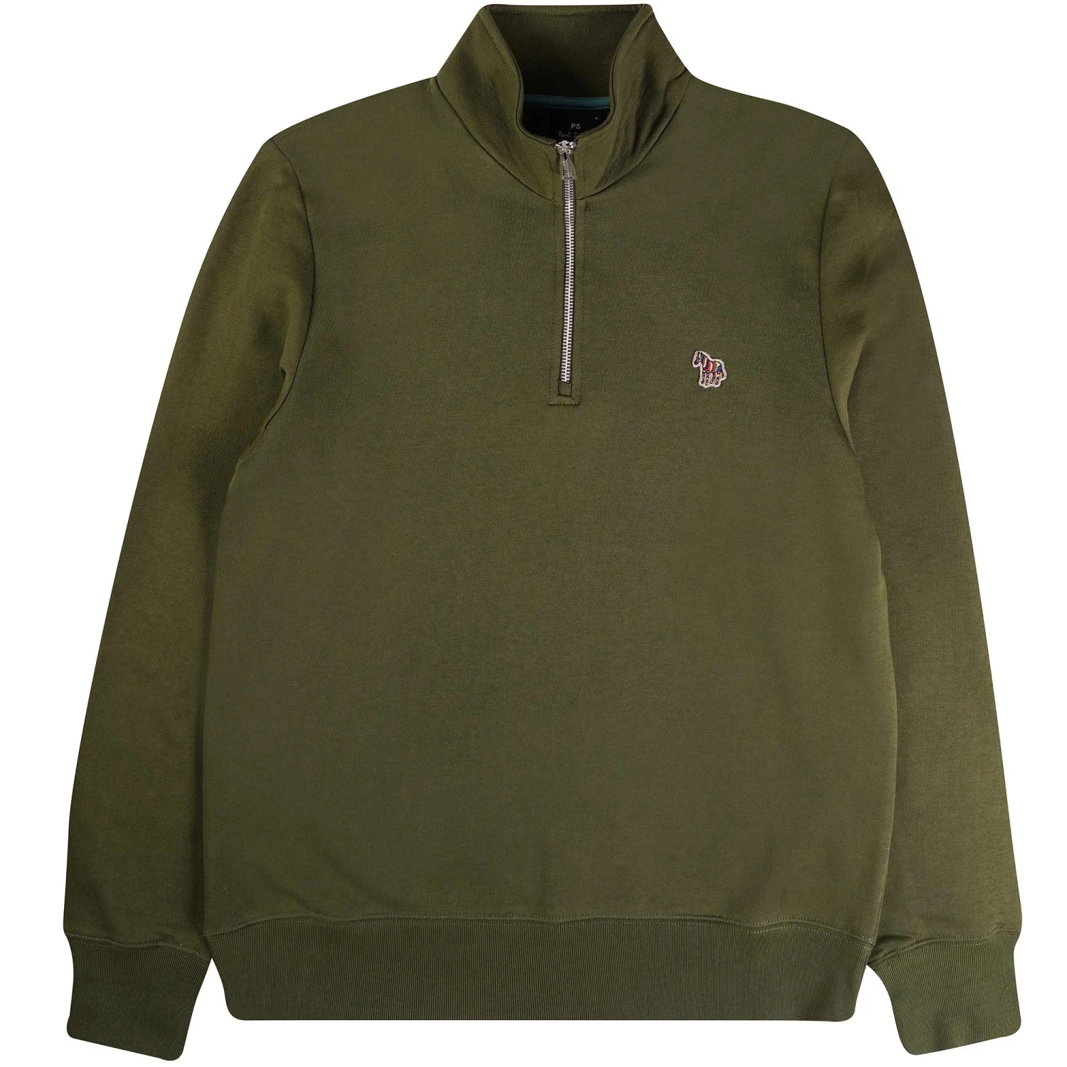 Paul Smith Zebra Logo Zip-Neck Sweatshirt - Military Green 1 Paul Smith Zebra Logo Zip-Neck Sweatshirt - Military Green