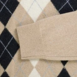 Pringle Of Scotland V Neck Argyle Jumper - Camel And Navy -Stuarts Fashion Store pringle of scotland v neck argyle jumper camel and navy p59525 879584 image