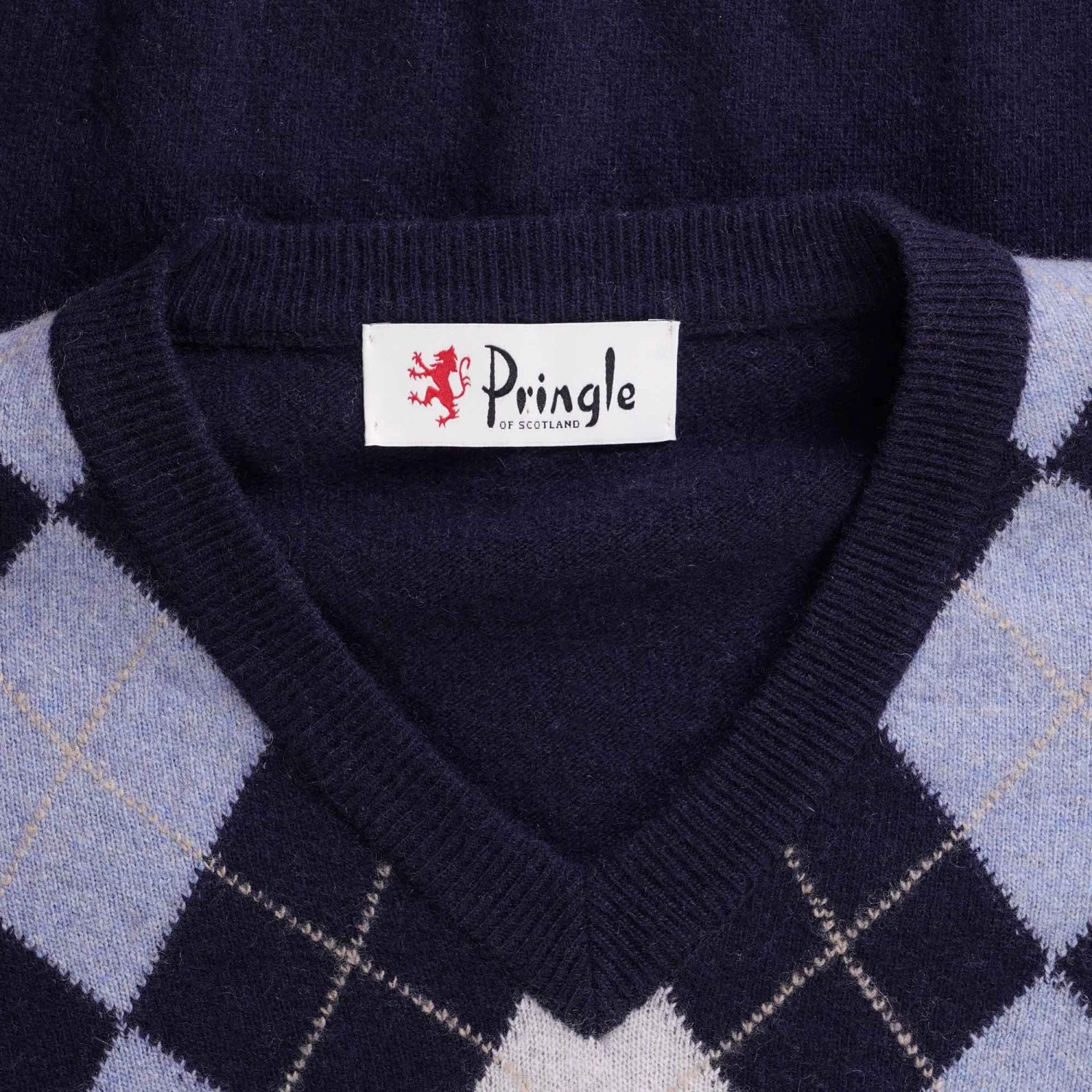 Pringle Of Scotland V Neck Argyle Jumper - Navy 2 Pringle Of Scotland V Neck Argyle Jumper - Navy - Image 2