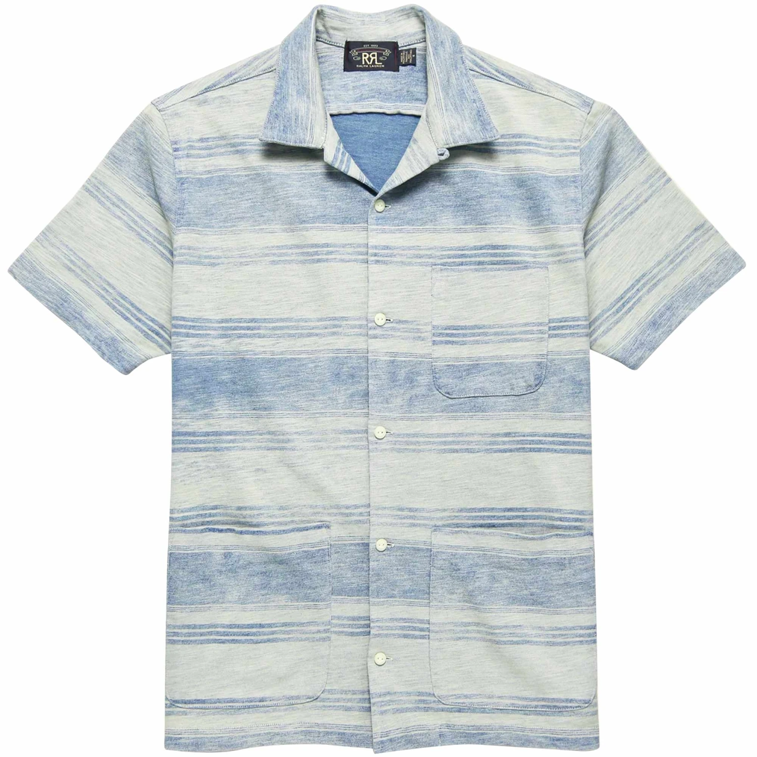 RRL By Ralph Lauren Striped Jersey Camp Shirt - Indigo/Cream